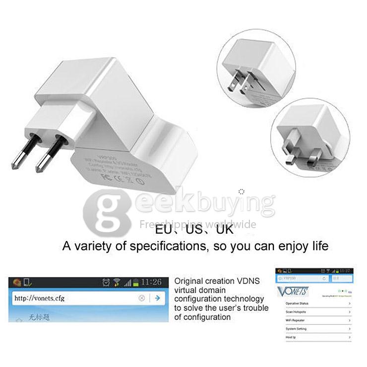 VONETS VRP300 Wireless Mini 300Mbps Wi-Fi AP Repeater 3G Router EU Plug - White