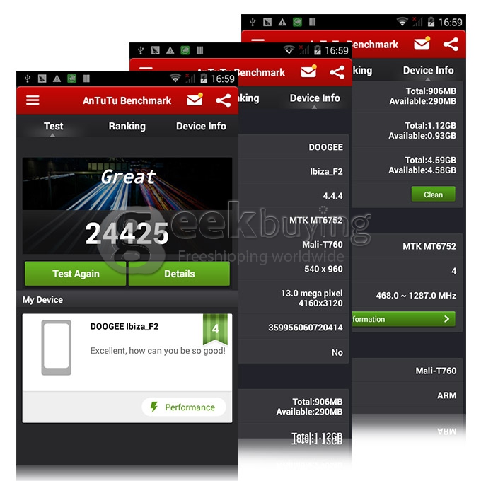 DOOGEE F2 IBIZA 5.0 Inch Android 4.4 Smartphone 4G FDD-LTE 64-Bits MTK6732 Quad Core 1.5GHz 13.0MP 1GB/8GB - Black