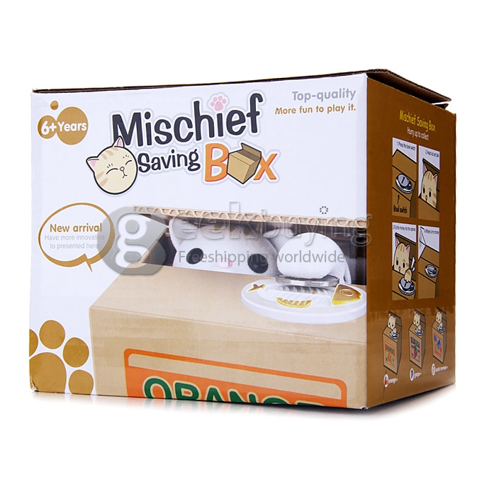 New Chatora Cat Itazura Automatic Kitty Cat Steal Coin Piggy Bank Savings Box - White