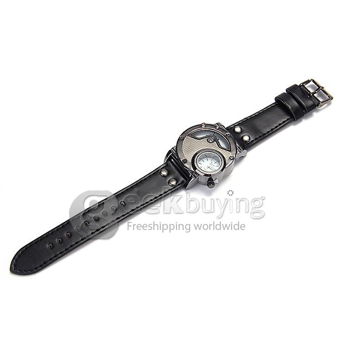 Oulm 9591 Fashion Men Sports Wrist Watch With Dual Time Zones And Leather Strap - White + Black