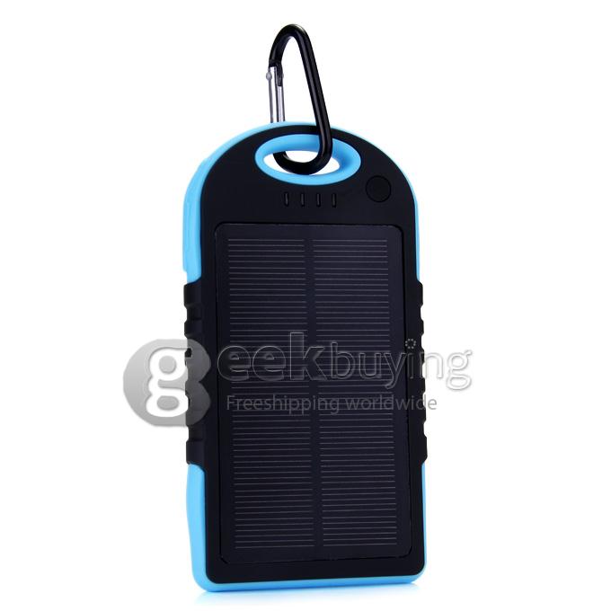 Solar Panel Charger 12000mAh Rain/Dirt/Shockproof Dual USB Portable Charger Backup External Battery - Blue+Black