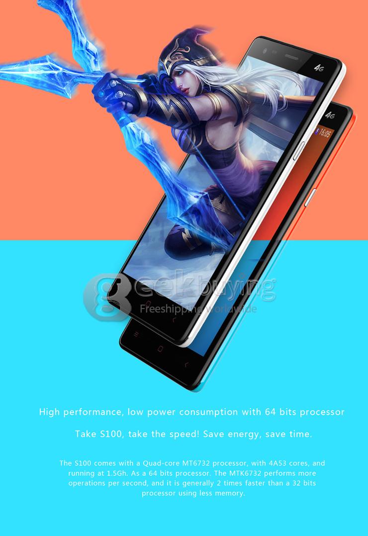 Mstar S100 5.5inch 4G LTE Android 5.0 Smartphone 64-bit MTK6732 Quad Core 1.5GHz 1GB 8GB 8.0MP IPS HD - White