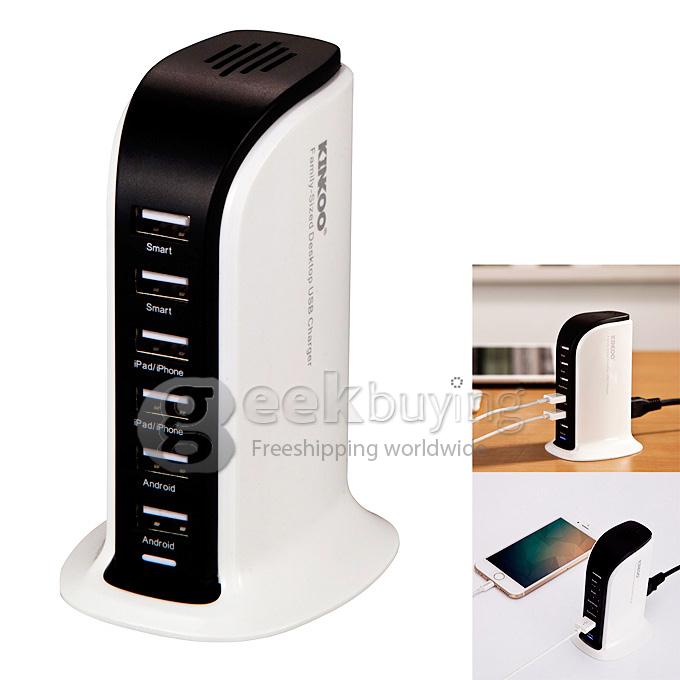 Kinkoo® Family-Sized 40W 6-Ports Desktop USB Charger for iPhone/ iPad / Android And Other USB Devices - White