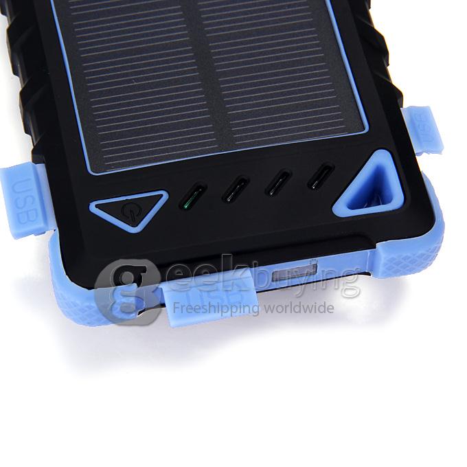 DS168 Solar Panel Mobile Charger 8000mAh Dual USB Power Bank Water/Dirt/Shockproof Portable Spare Charger - Blue