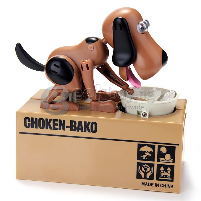 Choken Puppy Hungry Eating Dog Coin Bank Money Saving Box Piggy Bank - Brown