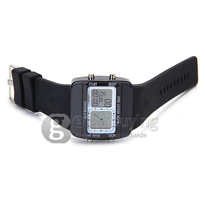 JR-806F Fashion Unisex Waterproof Sports Watch With Analog & Digital Dual Time Display And LED - Black