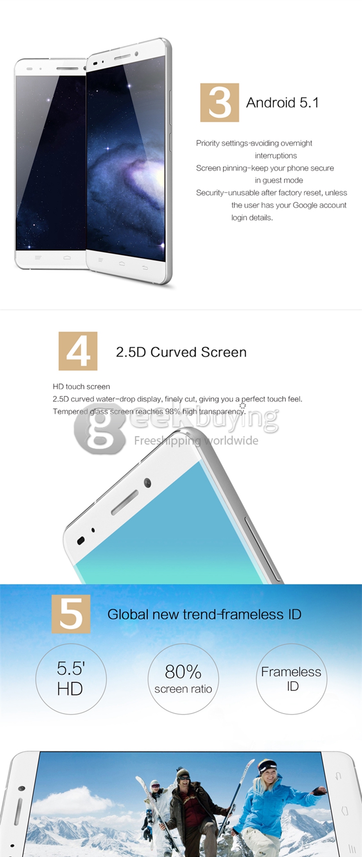 OUKITEL U8 5.5inch 64bit 4G FDD-LTE Android 5.1 Smartphone MTK6735 Quad Core 2GB 16GB 13.0MP Fingerprint ID Hotknot 2.5D Curved Screen - Black