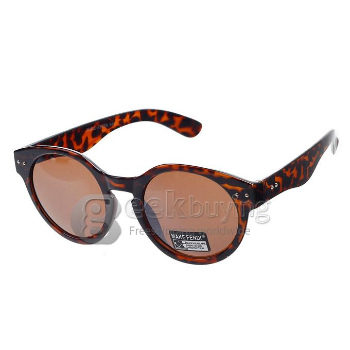 Fashion UV400 Protection Leopard Print PC Frame Resin Lens Round Sunglasses For Unisex Groups- Brown+Black