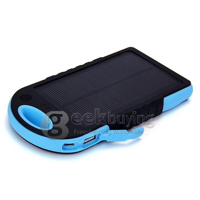 Solar Panel Charger 12000mAh Rain/Dirt/Shockproof Dual USB Portable Charger Backup External Battery - Blue+Black