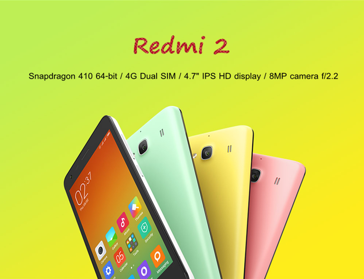 Xiaomi Redmi 2 4G LTE 4.7inch Android Phone Qualcomm MSM8916 Quad Core 64bit MIUI 6 Smartphone IPS HD 1GB 8GB 8MP- White