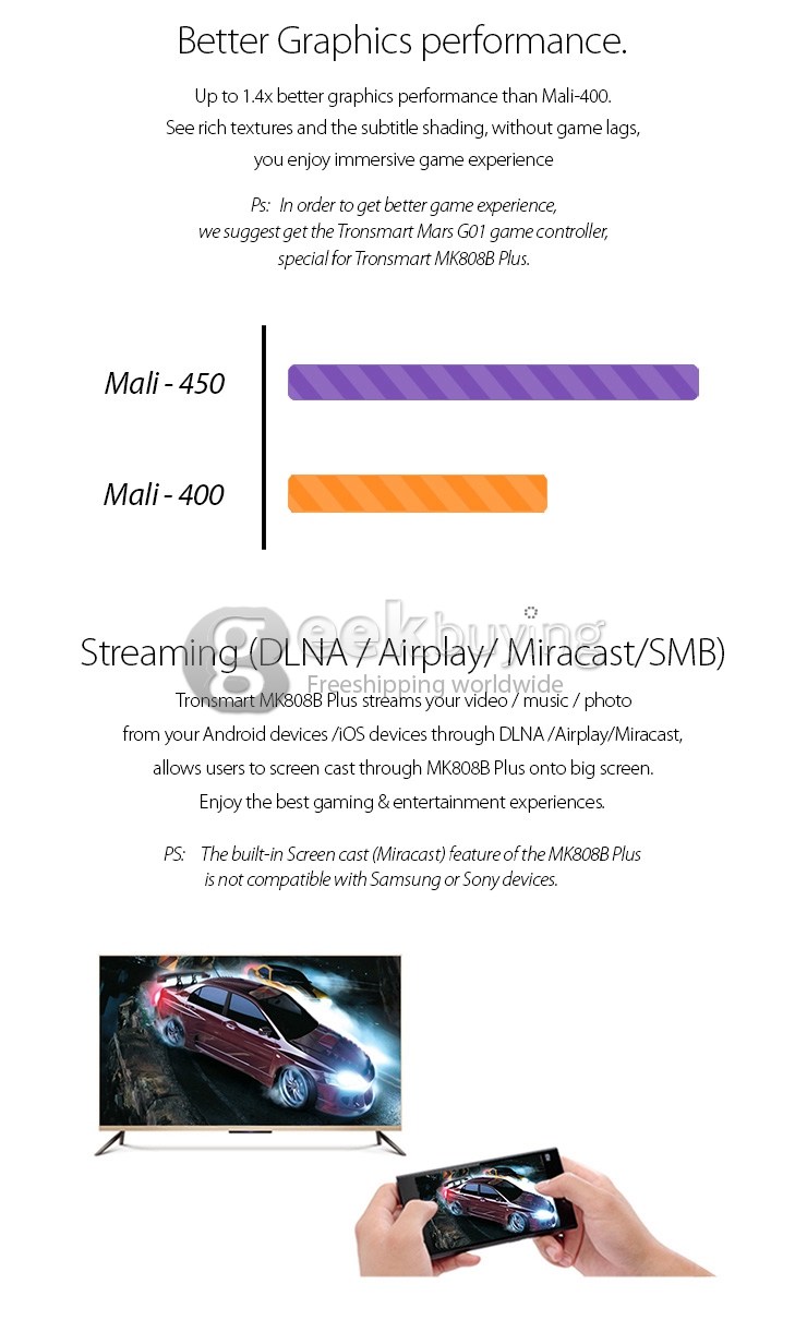 Tronsmart MK808B Plus Amlogic M805 Quad Core Android 4.4 Mini TV Dongle 1G/8G WIFI H.265 Bluetooth DLNA Miracast