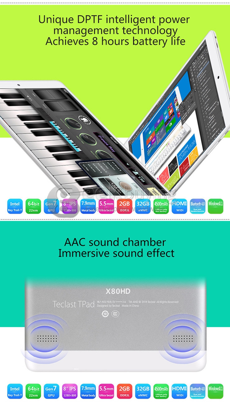 Teclast X80HD Dual OS Android 4.4 & Win 8.1 Intel Z3735F Quad-core 8