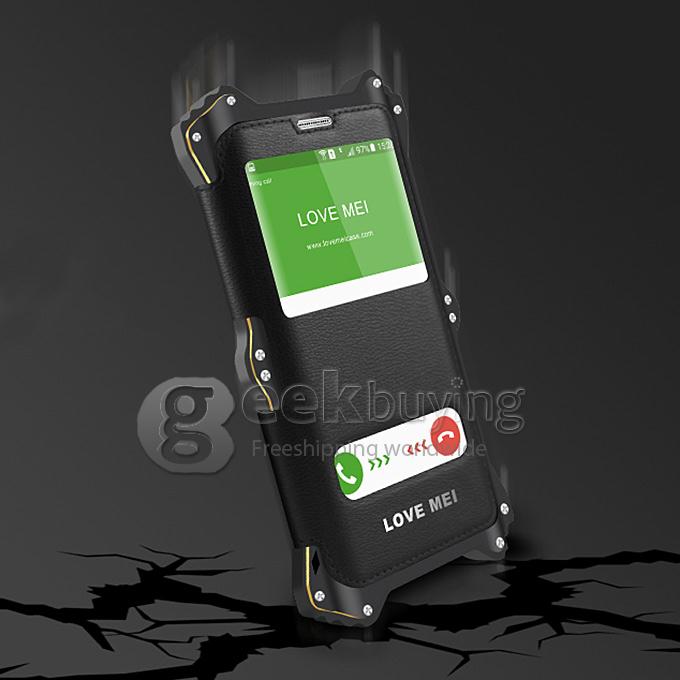 LOVE MEI Detachable 2in1 Metal Aluminum Cover + Window View Luxury Leather Flip Case for SAMSUNG Galaxy S6 Edge - Black