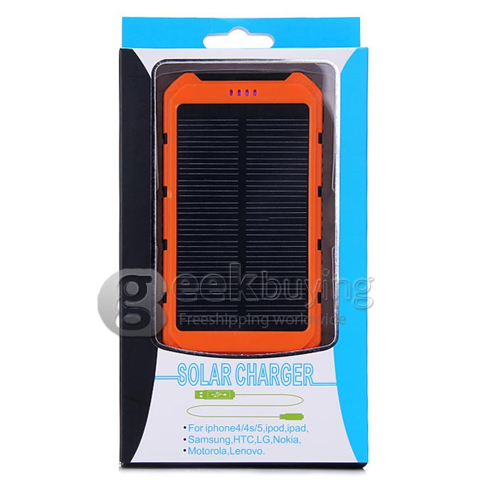 DS18000 6000mAh Solar Panel Mobile Charger Dual USB Power Bank Portable Spare Charger - Orange