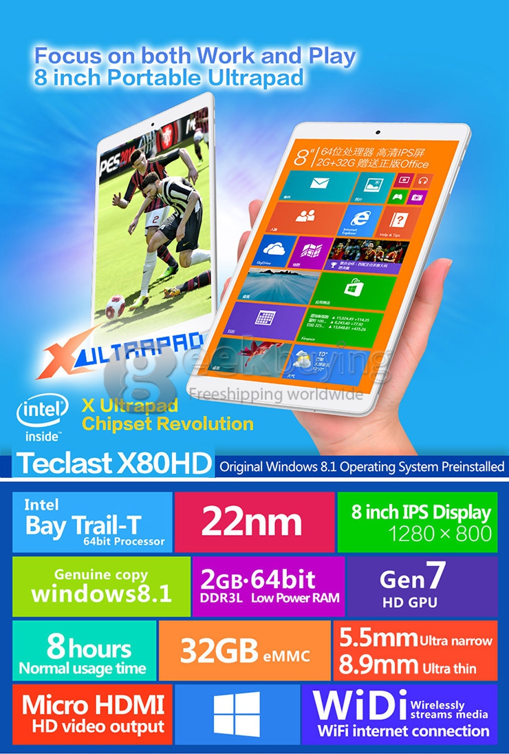 Teclast X80HD Dual OS Android 4.4 & Win 8.1 Intel Z3735F Quad-core 8