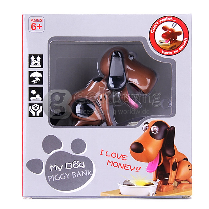Choken Puppy Hungry Eating Dog Coin Bank Money Saving Box Piggy Bank - Brown