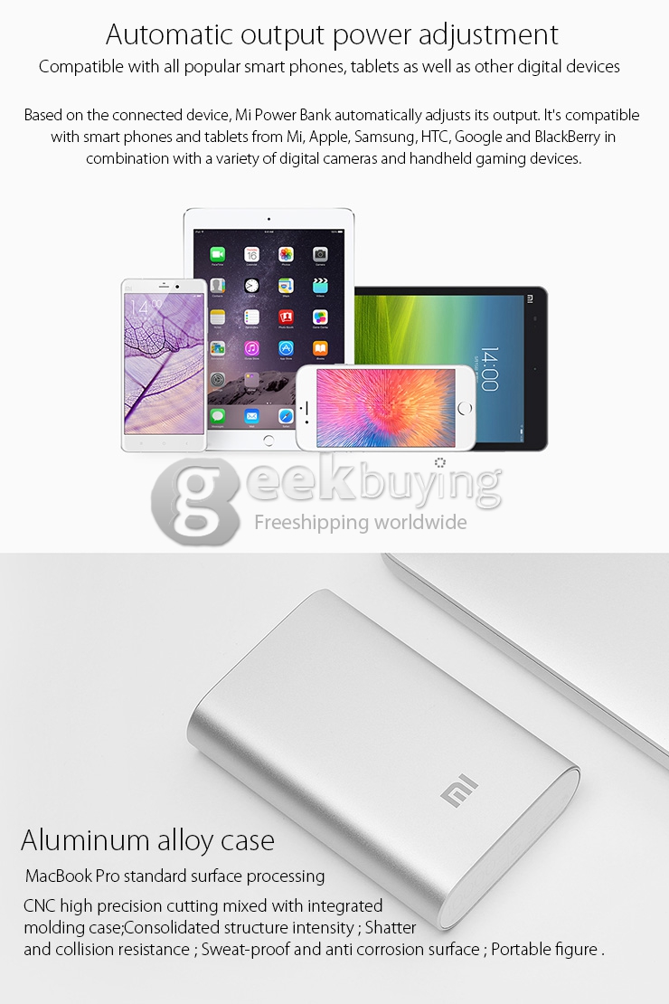 Original XIAOMI 10000mAh Power Bank Portable Charger Battery For XIAOMI/iPhone/Galaxy Smartphones - Red