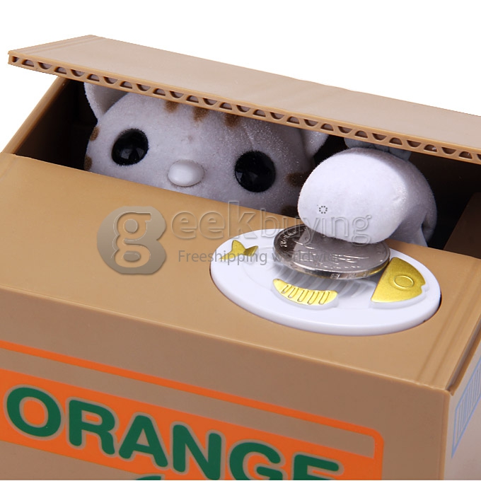 New Chatora Cat Itazura Automatic Kitty Cat Steal Coin Piggy Bank Savings Box - White