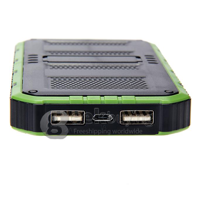 DS18000 6000mAh Solar Panel Mobile Charger Dual USB Power Bank Portable Spare Charger - Green