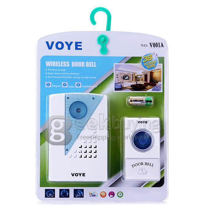 Voye V001A Wireless Intelligent Doorbell Remote Control Digital Receiver Doorbell With 38 Songs - White + Blue