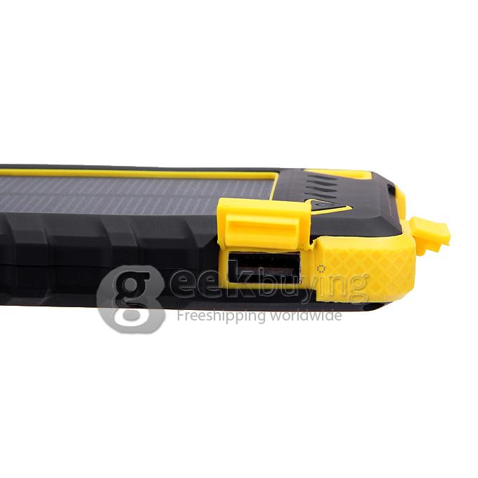 DS168 Solar Panel Mobile Charger 8000mAh Dual USB Power Bank Water/Dirt/Shockproof Portable Spare Charger - Yellow