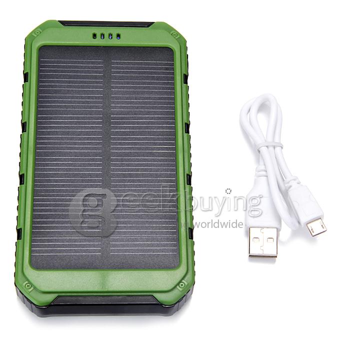 DS18000 6000mAh Solar Panel Mobile Charger Dual USB Power Bank Portable Spare Charger - Green
