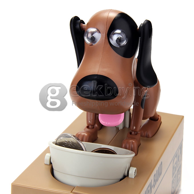 Choken Puppy Hungry Eating Dog Coin Bank Money Saving Box Piggy Bank - Brown