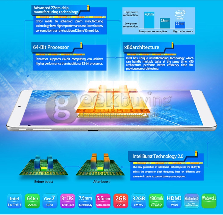 Teclast X80HD Dual OS Android 4.4 & Win 8.1 Intel Z3735F Quad-core 8