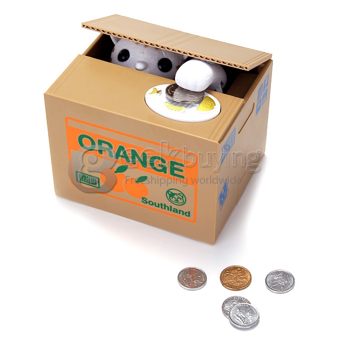 New Chatora Cat Itazura Automatic Kitty Cat Steal Coin Piggy Bank Savings Box - White