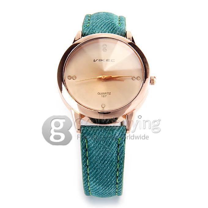 VIKEC 187 Fashion Brief Women Quartz Wrist Watch with Leather Belt - Green