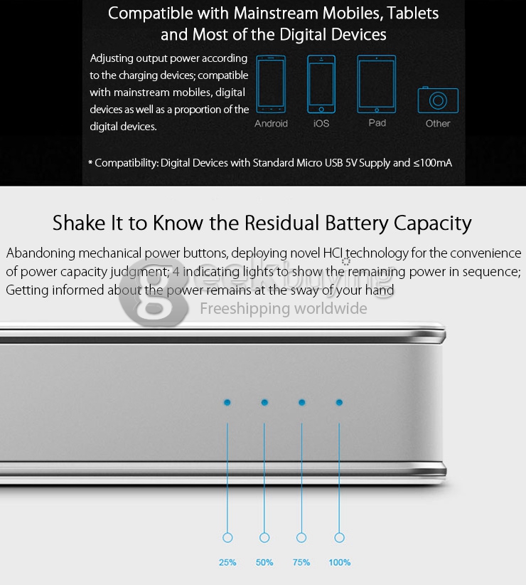 Original Oneplus 5V 2A 10000mAh Dual USB Power Bank External Battery for Samsung iPhone Smartphone Tablet - Silver