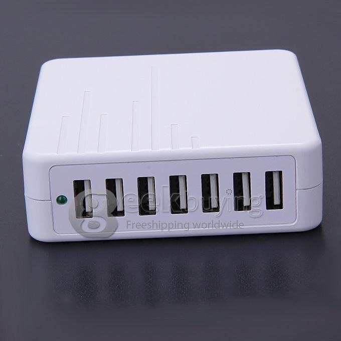 HC007 45W 7-Ports High Speed Desktop USB Charger US Plug With Intelligent Adjustable Output Ports - White