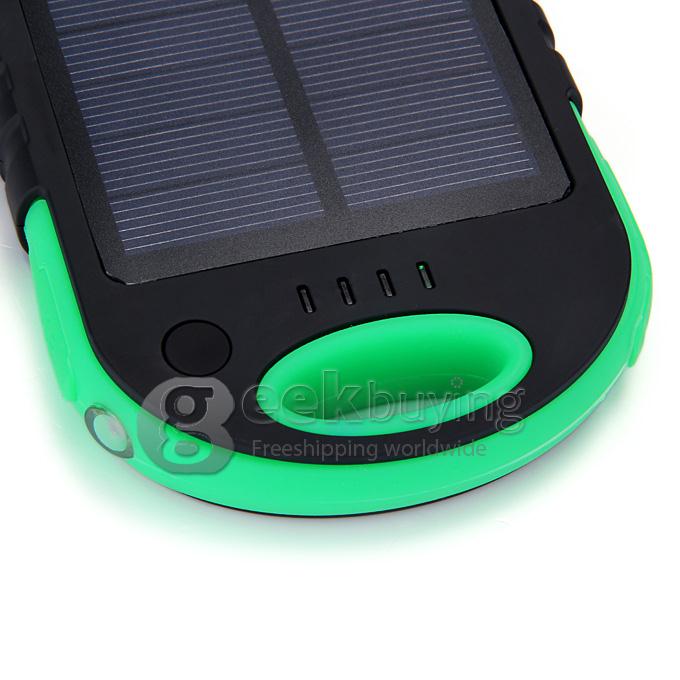 Solar Panel Charger 12000mAh Rain/Dirt/Shockproof Dual USB Portable Charger Backup External Battery - Green+Black