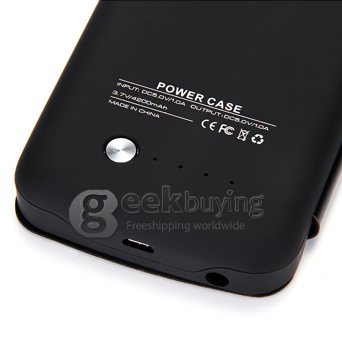 4200mAh Battery Power Pack Charger Cover With Leather Case For Samsung Galaxy S6 Edge G9200 - Black