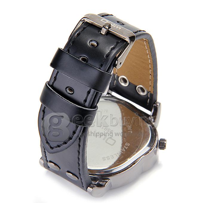 Oulm 9591 Fashion Men Sports Wrist Watch With Dual Time Zones And Leather Strap - White + Black