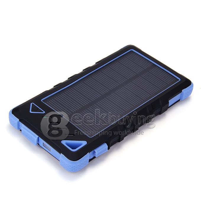 DS168 Solar Panel Mobile Charger 8000mAh Dual USB Power Bank Water/Dirt/Shockproof Portable Spare Charger - Blue