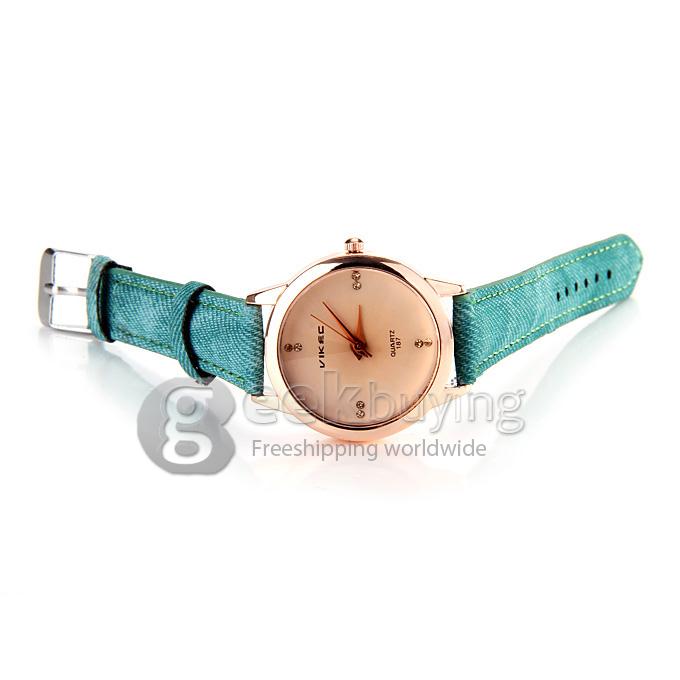 VIKEC 187 Fashion Brief Women Quartz Wrist Watch with Leather Belt - Green