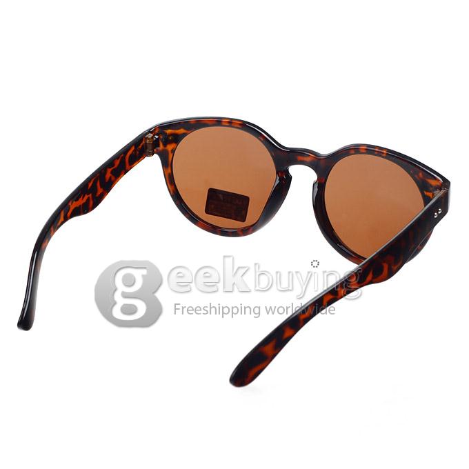Fashion UV400 Protection Leopard Print PC Frame Resin Lens Round Sunglasses For Unisex Groups- Brown+Black