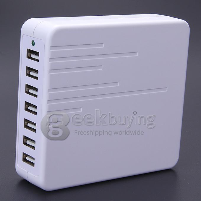 HC007 45W 7-Ports High Speed Desktop USB Charger US Plug With Intelligent Adjustable Output Ports - White