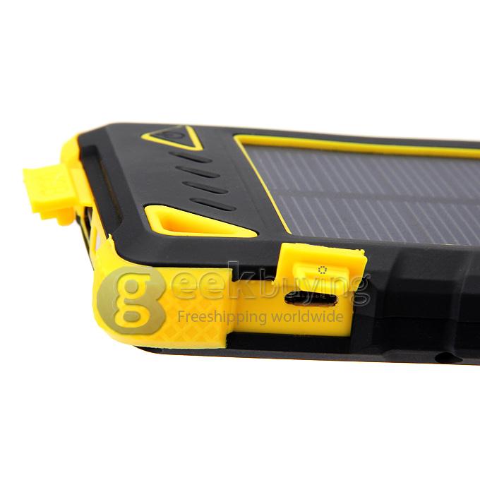 DS168 Solar Panel Mobile Charger 8000mAh Dual USB Power Bank Water/Dirt/Shockproof Portable Spare Charger - Yellow