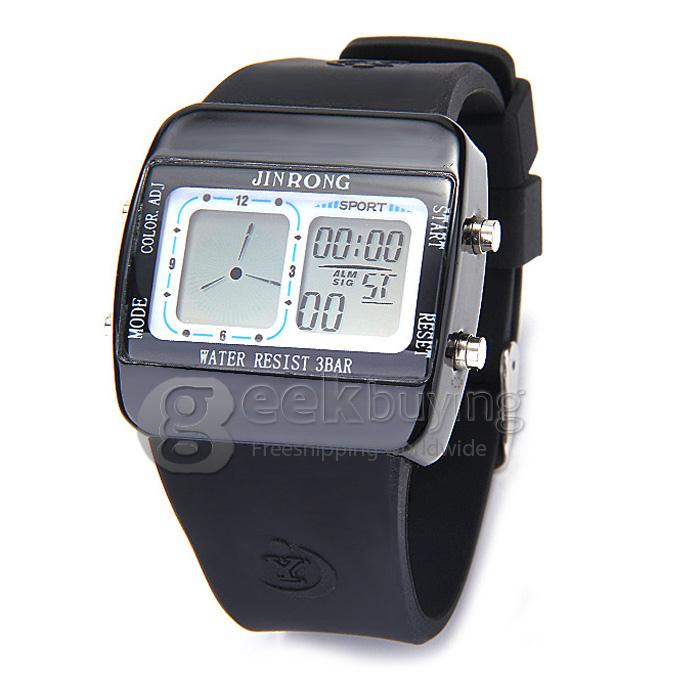 JR-806F Fashion Unisex Waterproof Sports Watch With Analog & Digital Dual Time Display And LED - Black
