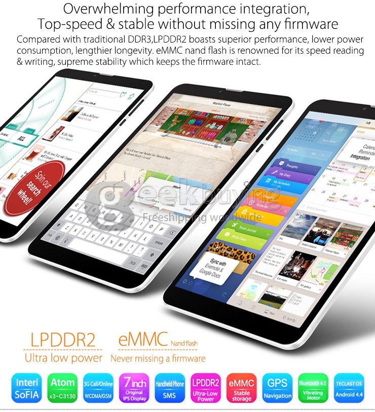 Teclast X70 3G Phone Call Tablet PC 2G/3G Phablet Android 4.4 Intel SoFIA AtomX3-C3130 7 Inch IPS 1024*600 4GB ROM GPS Bluetooth WiFi - White