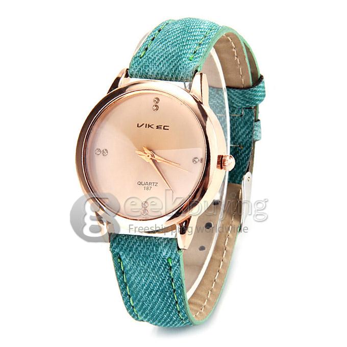 VIKEC 187 Fashion Brief Women Quartz Wrist Watch with Leather Belt - Green