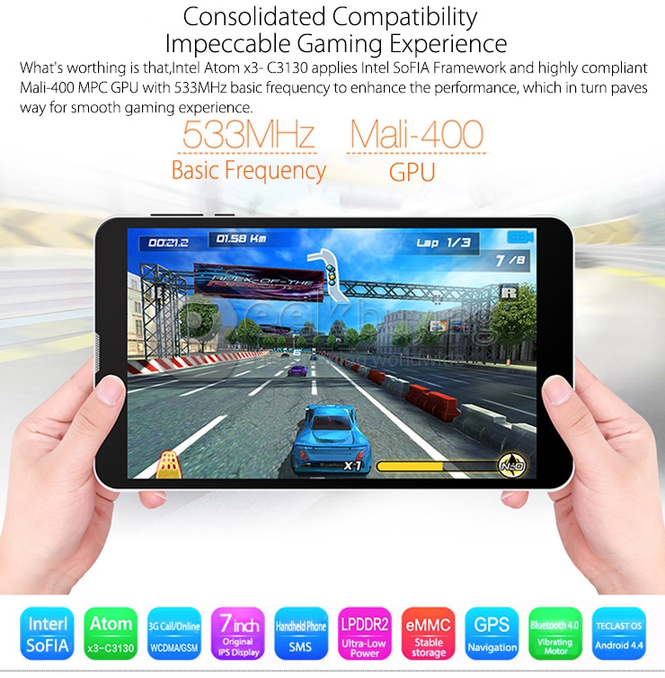 Teclast X70 3G Phone Call Tablet PC 2G/3G Phablet Android 4.4 Intel SoFIA AtomX3-C3130 7 Inch IPS 1024*600 4GB ROM GPS Bluetooth WiFi - White
