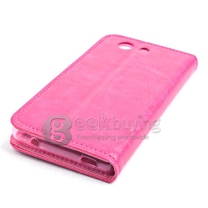 Protective Hard Cover Flip Stand Leather Case for Sony Z4 Mini Compact - Rose