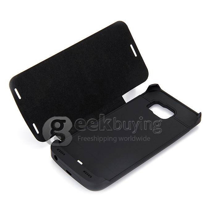 4200mAh Battery Power Pack Charger Cover With Leather Case For Samsung Galaxy S6 Edge G9200 - Black