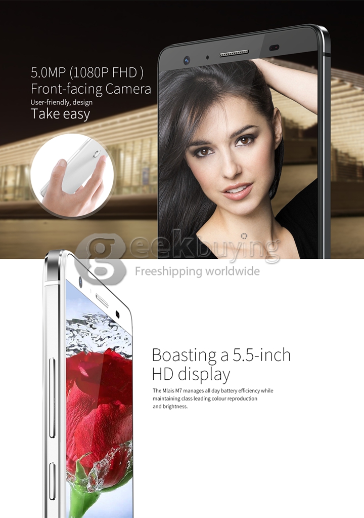 Mlais M7 5.5 inch HD 4G LTE Android 5.0 3GB 16GB 64bit MTK6752 Octa Core 1.7GHz Smartphone 13.0MP Fingerprint ID - White