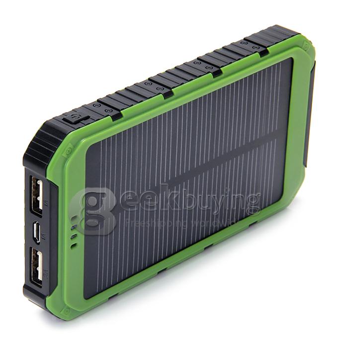 DS18000 6000mAh Solar Panel Mobile Charger Dual USB Power Bank Portable Spare Charger - Green