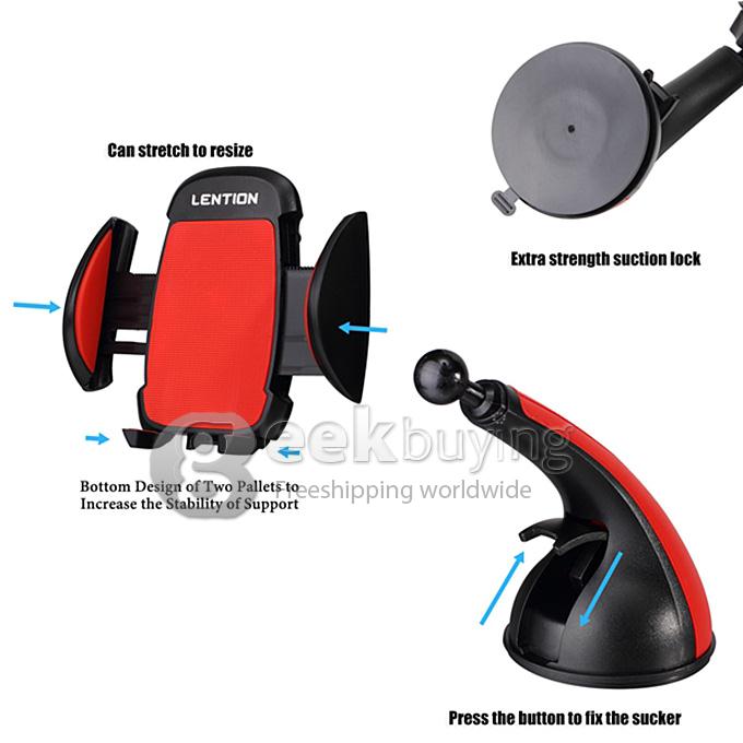 LENTION C300 Colorful Series 360 Degree Spin Car Mount Holder for iPhone iPod Phones PSP GPS iPhone 6s Plus - Red