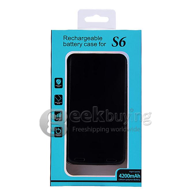 4200mAh Battery Power Pack Charger Cover With Leather Case For Samsung Galaxy S6 Edge G9200 - Black